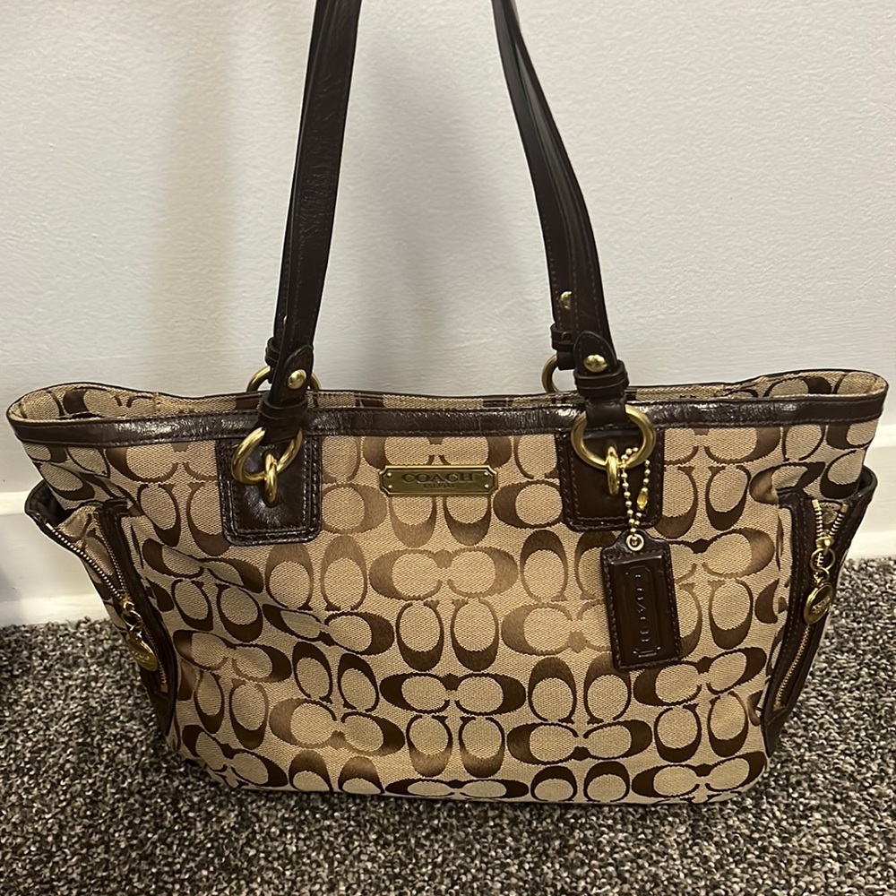 Coach Real Leather Bag Brown with Zippers on the Side